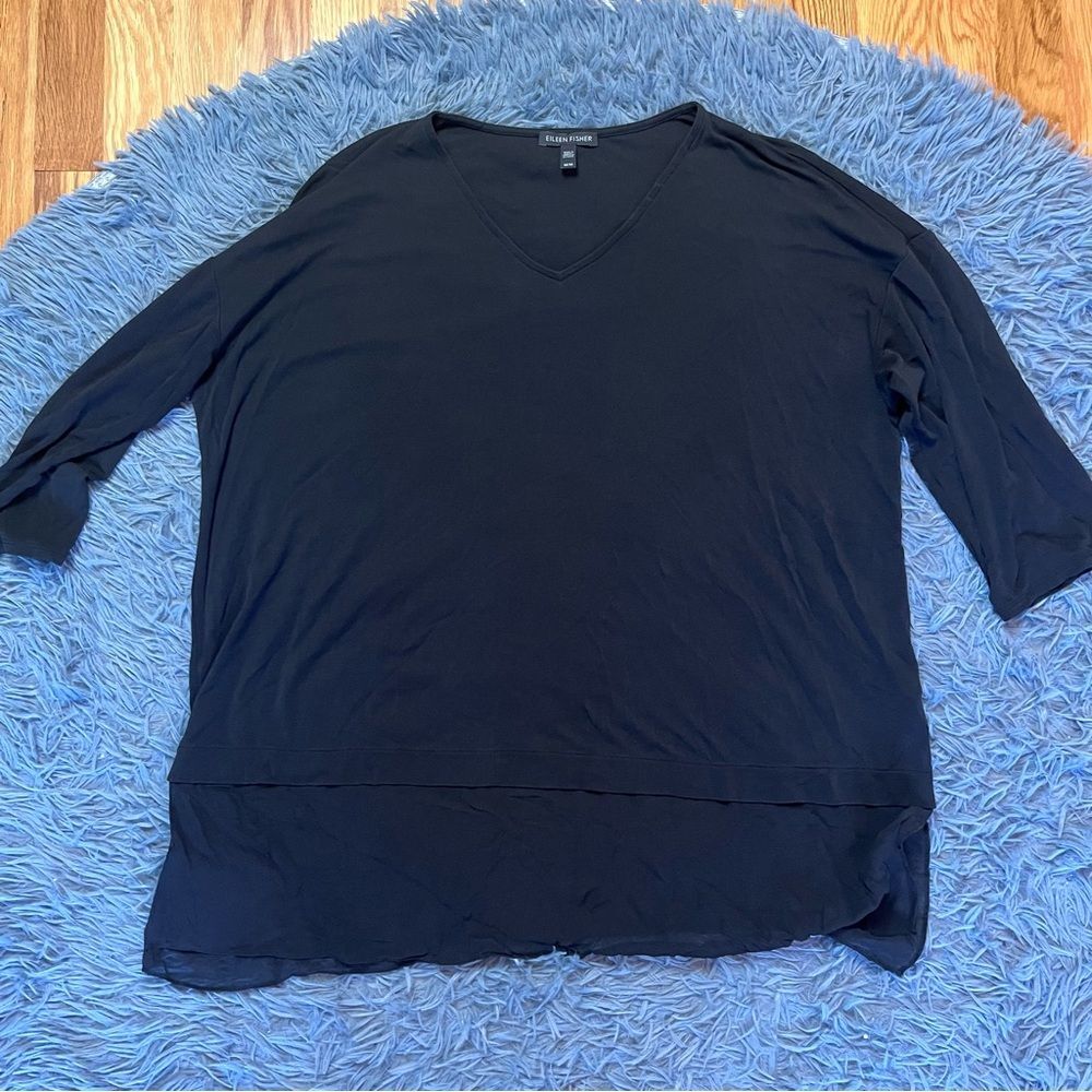 Eileen Fisher Black Silk V-Neck Top Size M